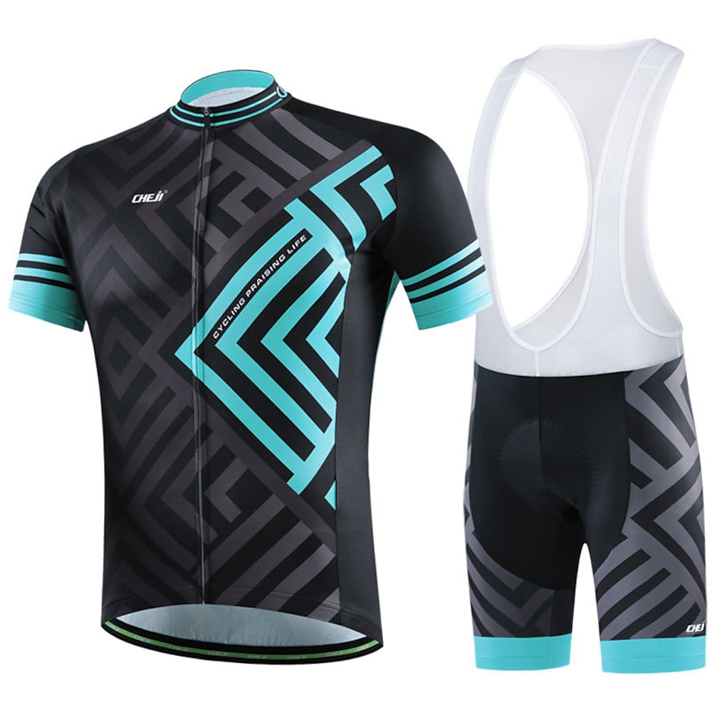 cheji Herren Radtrikot mit Radhose fahrradbekleidung set Kurzarm MTB Mountain Rennrad Waldgrün Grün Grau Einfarbig Fahhrad Sportkleidung Atmungsaktiv Tasche auf der Rückseite Sport Einfarbig Mit Lightinthebox