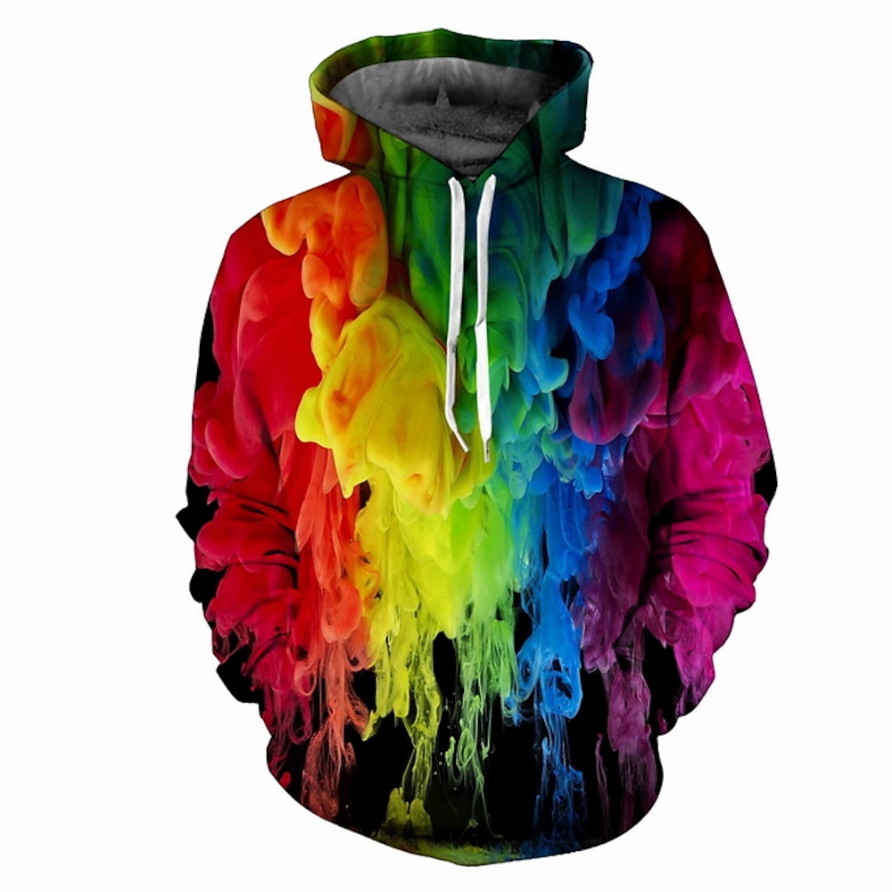 Herren Regenbogen Hoodie Sweatshirt Kapuze Hoodies Pullover Hoodie Sweatshirt Kapuze Langarm Sweatshirt mit Kapuze Mit Kapuze Brautkleider schlicht 3D-Druck Outdoor Strasse Festtage Gelb Purpur Lightinthebox