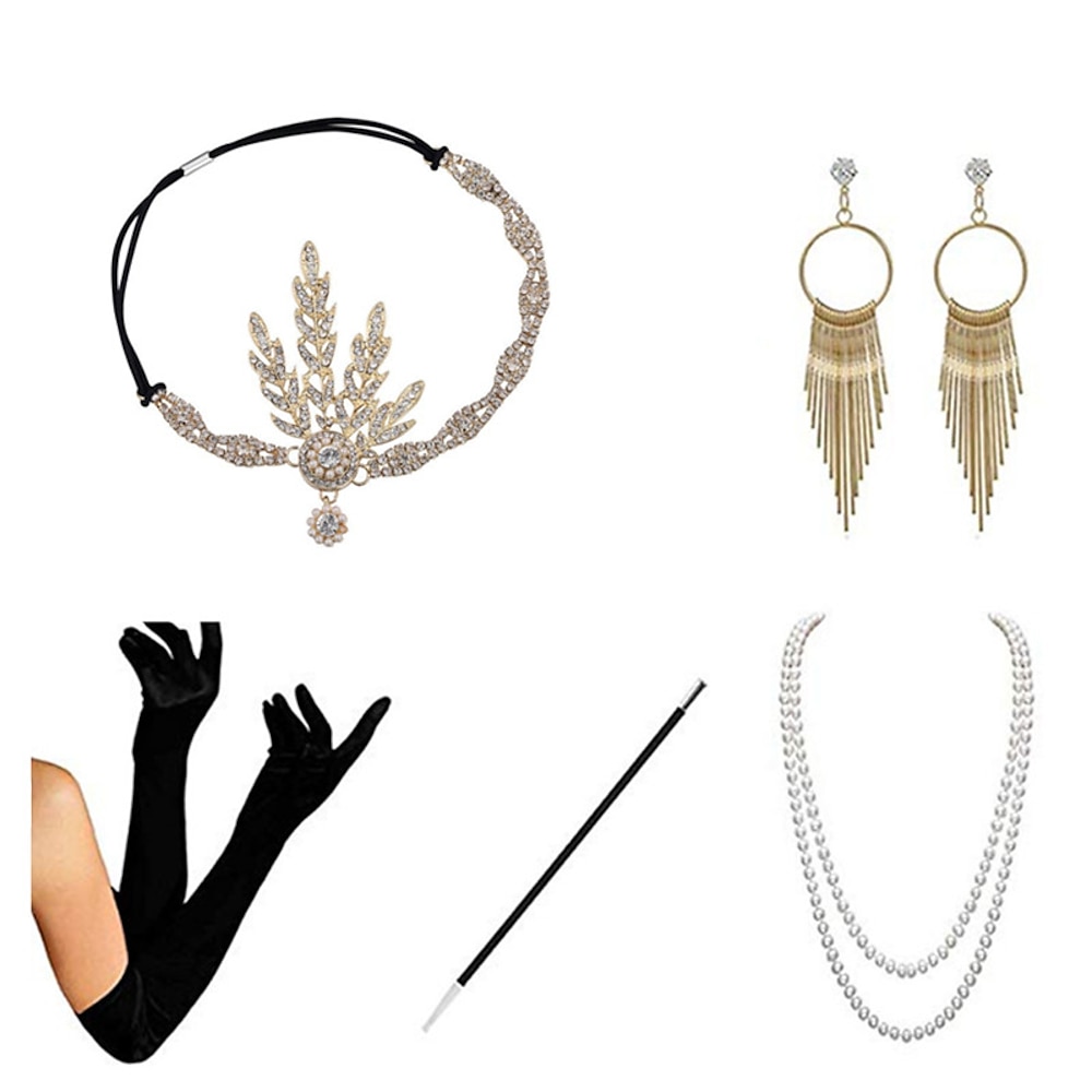 Vintage Brüllen 20s 1920s Flapper Stirnband Zubehörset Zubehör-Set Kopfbedeckung Tropfen-Ohrringe Vintage Halskette Charleston Damen Feder Halloween Karneval Maskerade Karnival Cocktailparty Lightinthebox