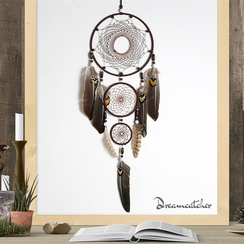 Boho braun Traumfänger handgemachtes Geschenk Wandbehang Dekor Kunst Ornament Handwerk Feder für Kinderzimmer Hochzeit Festival 20x80cm Lightinthebox