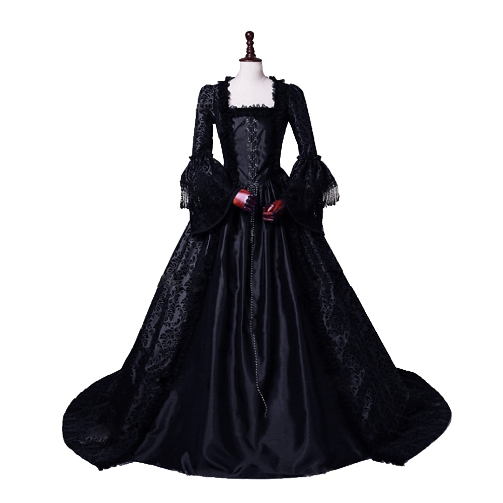 Blumenstil Rokoko Viktorianisch Boden-Länge Kleid Partykostüm Maskerade Trompetenärmel Prinzessin Tüll Ballkleid Quadratischer Ausschnitt Damen Weihnachten Halloween Party / Abend Erwachsene Lightinthebox