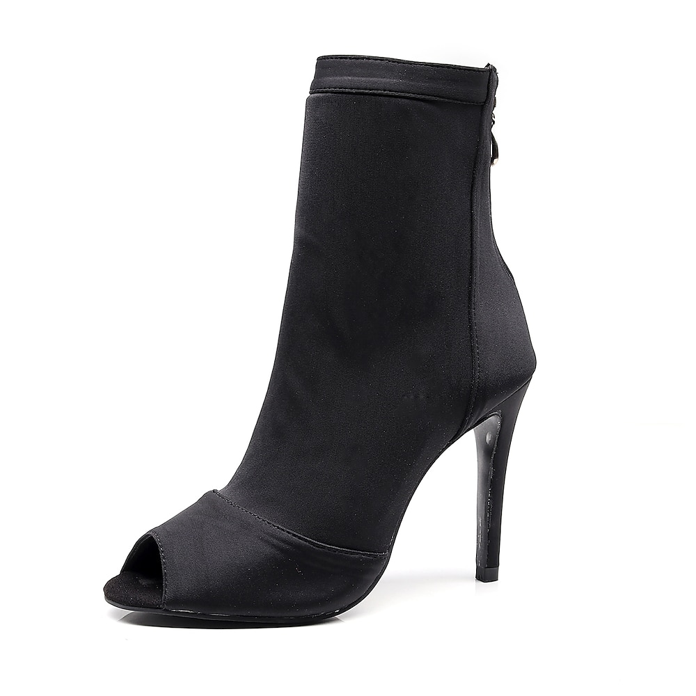 Schwarze Peep-Toe-Tanzstiefeletten mit Stilettoabsatz für Damen - elegantes Performance-Schuhwerk für Gesellschafts- und lateinamerikanische Tänze Lightinthebox