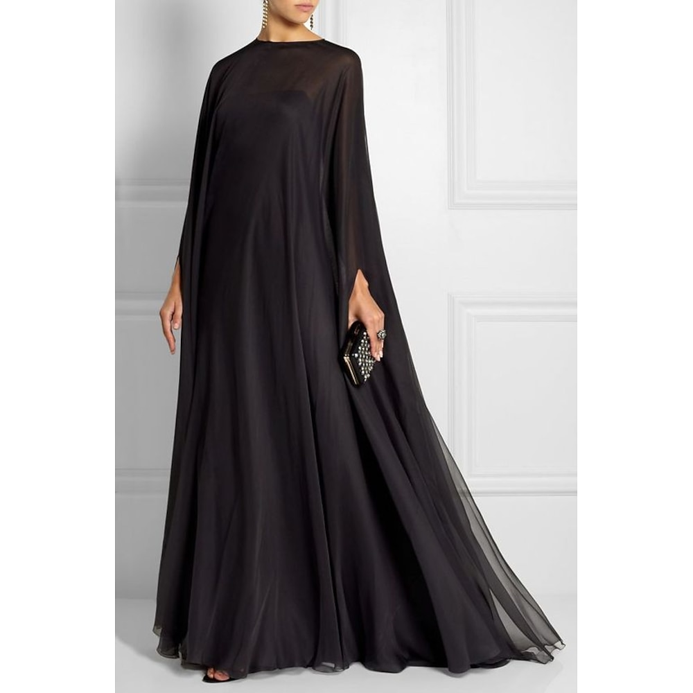 TS Etui-Abendkleid, Empire-Kleid, formeller Abend, Schleppe, lange Ärmel, U-Boot-Ausschnitt, Chiffon mit Falten, Herbstkleid für Hochzeitsgäste, beeindruckend 2025 Lightinthebox