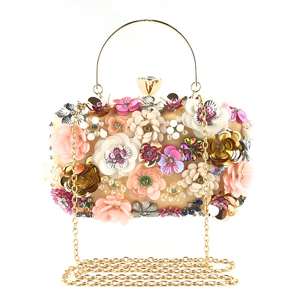 Abend-Clutch für Damen mit Blumenverzierung und Goldkette - elegante Handtasche mit 3D-Blumen für Hochzeiten und Partys Lightinthebox