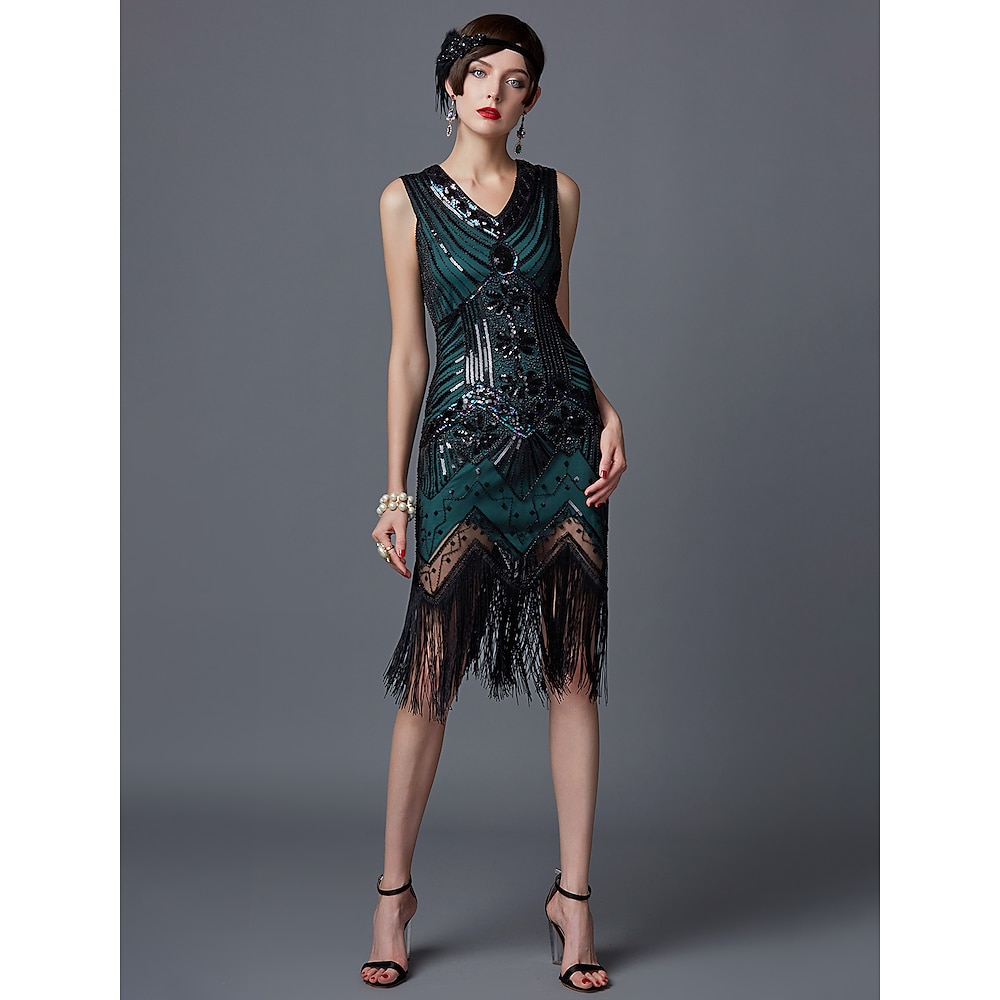 Brüllen 20s 1920s Cocktailkleid Knie-Länge Flapper Kleid Kleid Halloween Kostüme Der große Gatsby Charleston Hochzeitsgast Pailletten Patchwork Damen Hochzeit Party kleid hochzeitsgast Lightinthebox