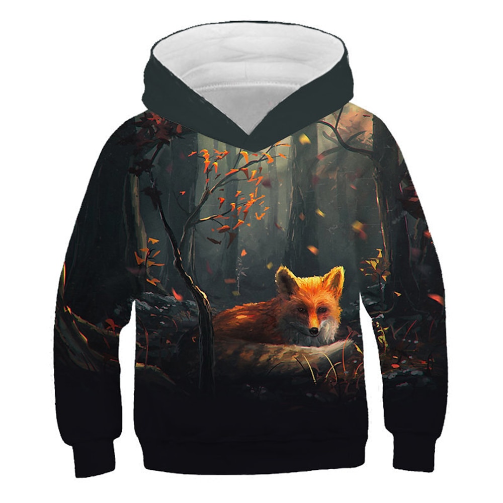 Jungen 3D Tier Fuchs Kapuzenshirt Langarm 3D-Druck Frühling Herbst Aktiv Kuschelig Strassenmode kinderkleidung 3-12 Jahre Täglich Lightinthebox