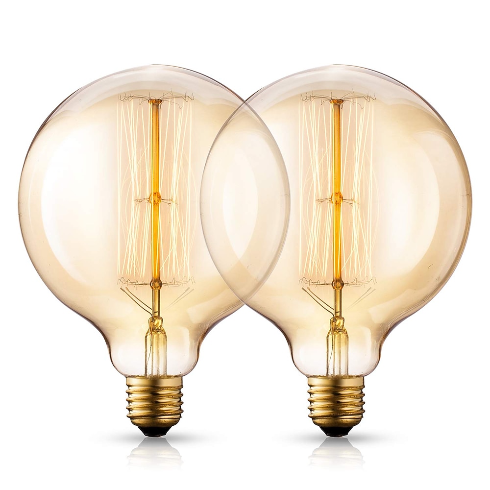 2 Stück 40 W Edison Vintage Globe Glühlampe dimmbar E26 E27 G125 Antik Filament Bernstein Warmweiß für Loft Bar Restaurant Küche 220-240 V Lightinthebox