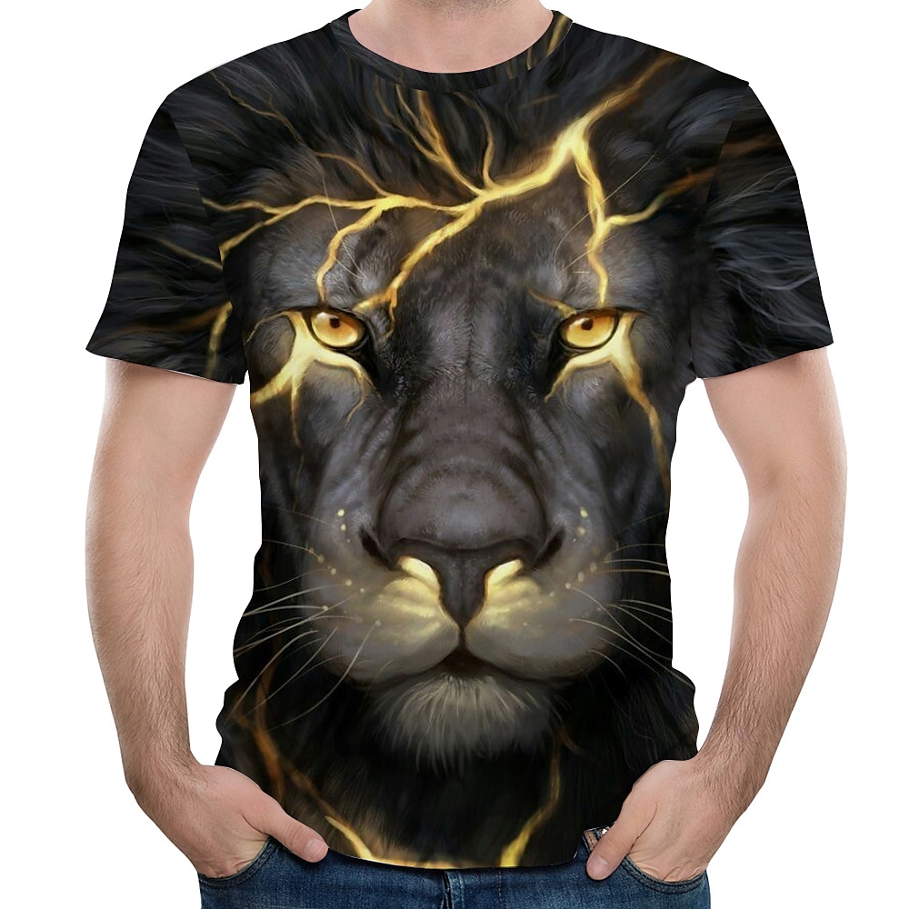 Herren Graphic Tier Löwe T Shirt Tee Lustige T-Shirts Kurzarm T-Shirt 3D-Druck Rundhalsausschnitt Hemd Strassenmode Übertrieben Normal Täglich Festtage Schwarz Rote Blau Sommer Bekleidung Übergröße S Lightinthebox