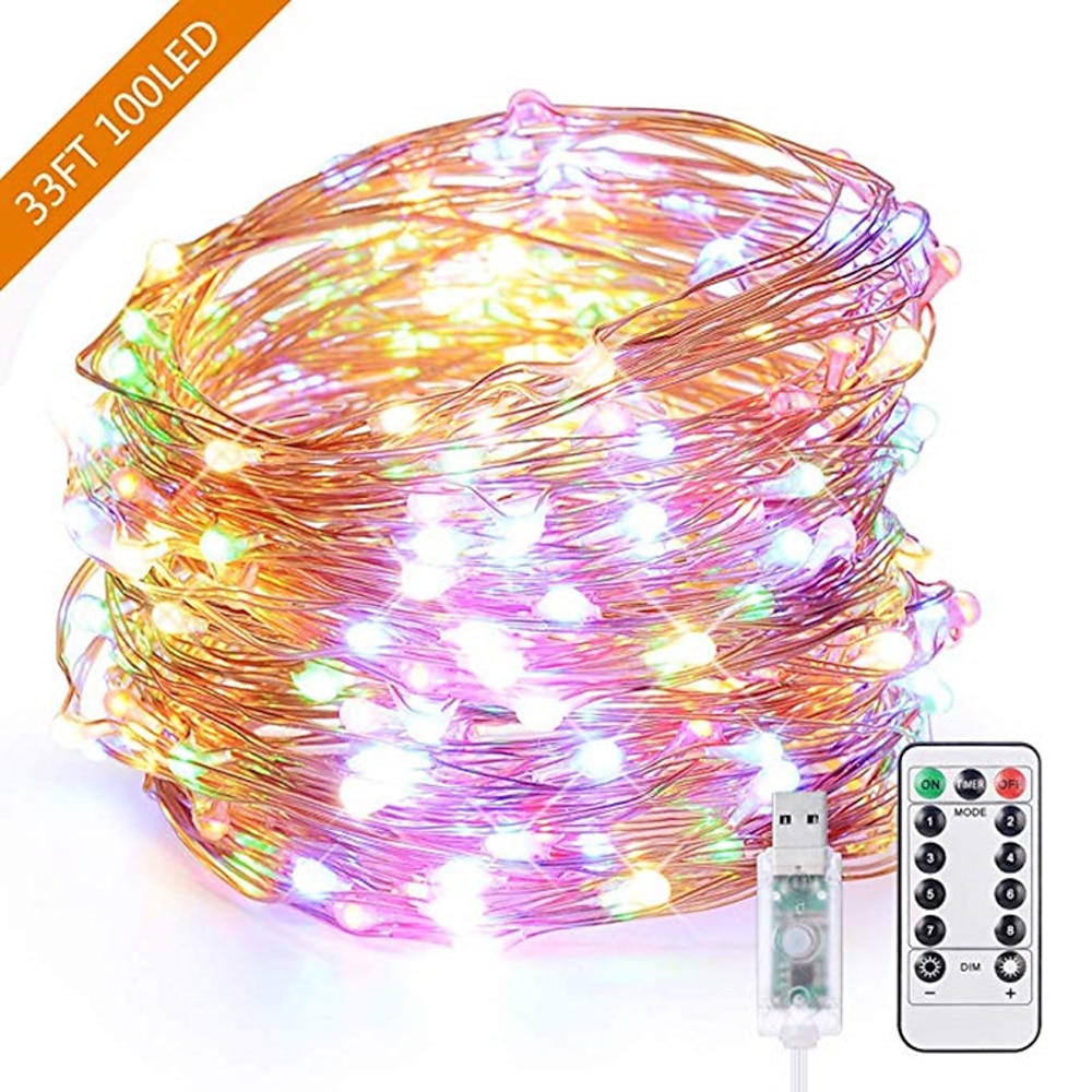 elegante Hochzeitsempfangsparty, 1 Stück USB, 10 m, 100 LEDs, LED-Lichterkette, bunt, wasserdicht, LED-Kupferdraht-Lichterketten, Weihnachtsbeleuchtung, Fee für Weihnachtsfeier, Hochzeitsdekoration Lightinthebox