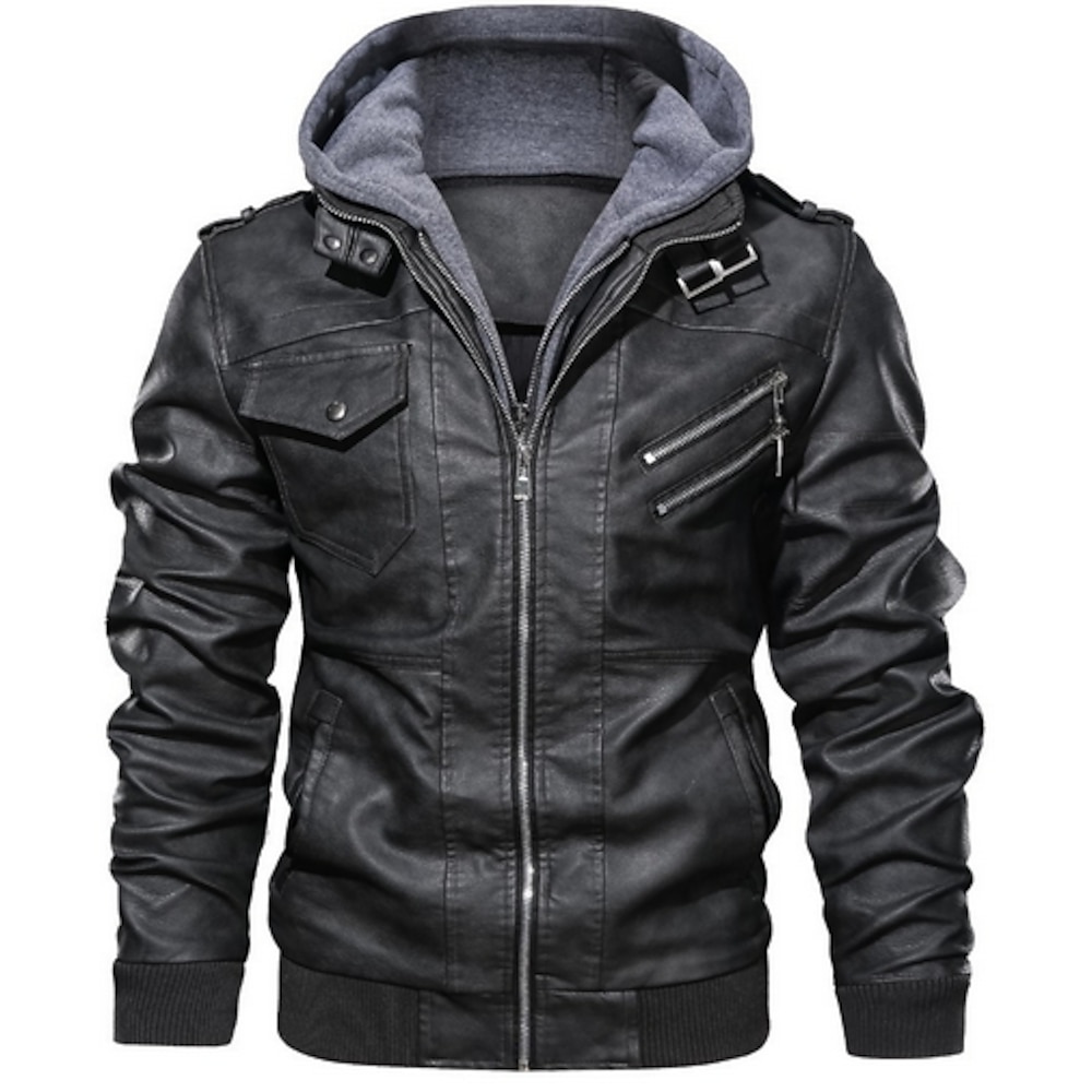 Herren Lederjacke Kunstlederjacke Motorrad Jacke Motorradjacke Täglich warm Regendicht Farbblock Mit Kapuze Standard Regular Fit Schwarz Braun Grau Jacken Lightinthebox