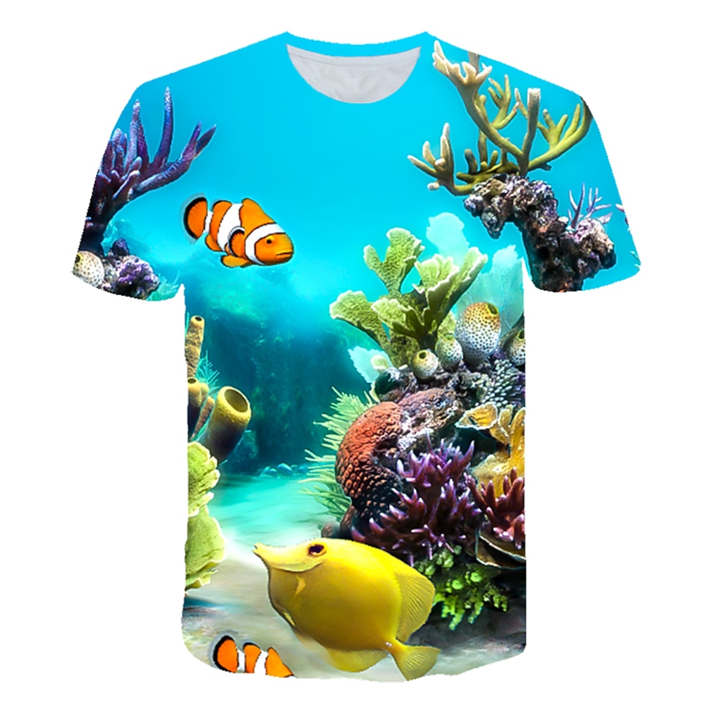 Kindertag Jungen 3D Hai 3D-Druck Fische T-Shirt Kurzarm Sommer Aktiv Kuschelig Strassenmode kinderkleidung Baby 2-12 Jahre Lightinthebox