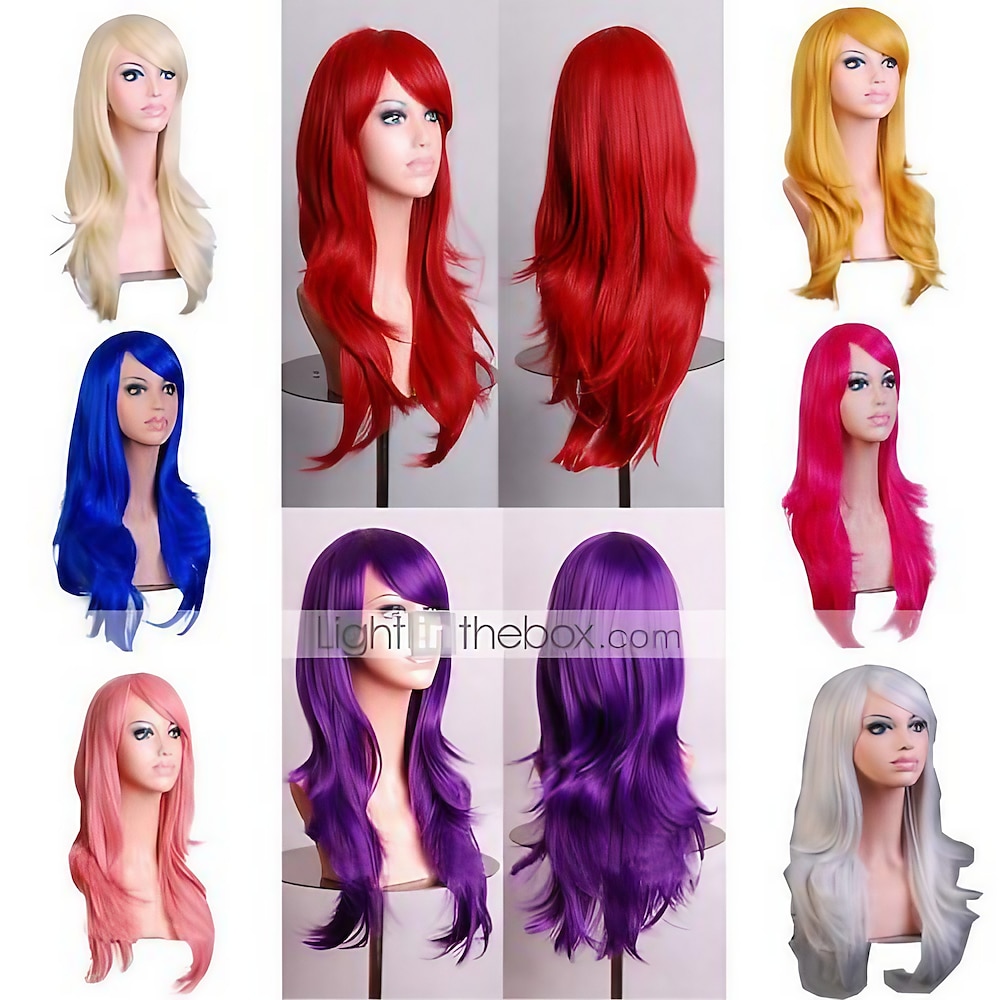 Kunsthaarperücke Body Wave asymmetrische Perücke lang hellblond Wassermelone rotbraun pink grün Kunsthaar 68 cm Damen rotbraun Karnevalsperücke Lightinthebox