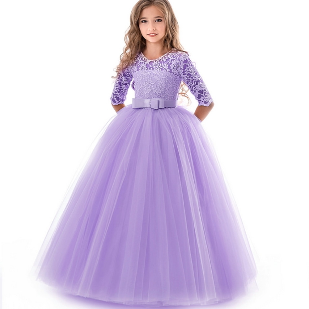 kinderkleidung Mädchen Blumenmädchen Kleid Kleid Blume Hochzeit Party Elegant Polyester Schaukelkleid Tüll-Kleid Weiß Rosa Wein Lightinthebox