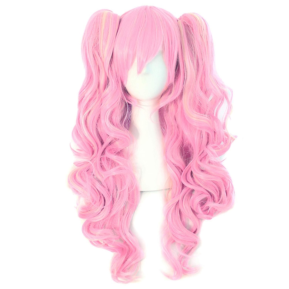 Pferdeschwanzperücke rosa Perücke Cosplay-Perücke Kunsthaarperücke lockige Body Wave asymmetrische Perücke langes rosa Kunsthaar 30 Zoll Damenperücke rosa Karneval Lightinthebox