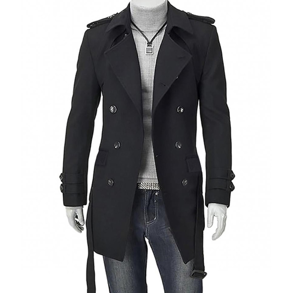 Herren Wintermantel Peacoat Geschäft Casual Winter Baumwolle Oberbekleidung Bekleidung Einfach Casual Einfarbig Schnalle Fallendes Revers Lightinthebox