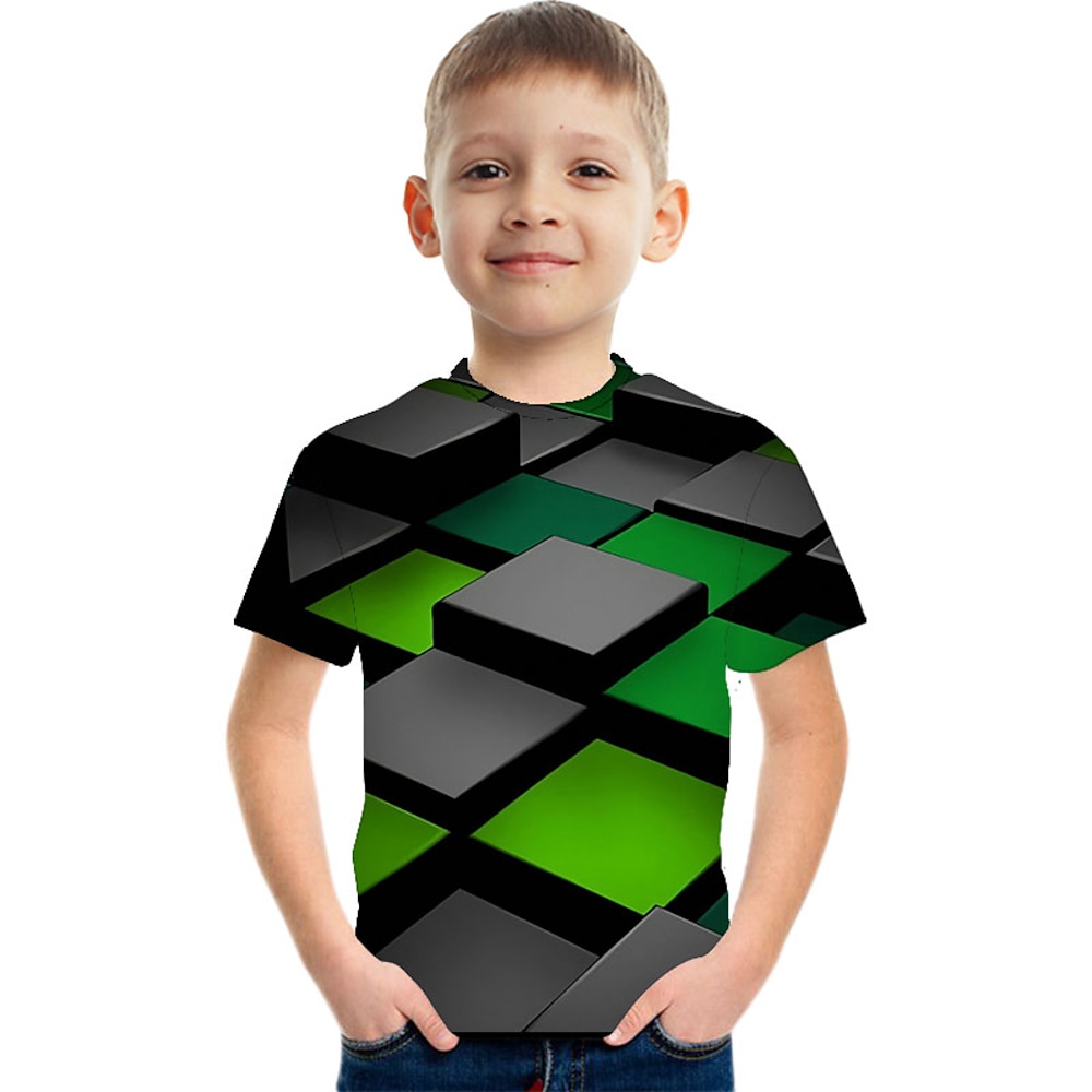 kinderkleidung Jungen T-Shirt Farbblock 3D-Druck Kurzarm Bedruckt Sport Sommer Grün Lightinthebox