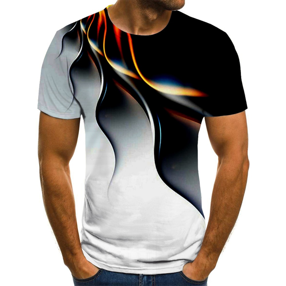 Herren Graphic Geometrisch 3D Hemd T Shirt Kurzarm T-Shirt 3D-Druck Rundhalsausschnitt Hemd Strassenmode Übertrieben Festtage Ausgehen Schwarz Gelb Hellgrün Bekleidung Übergröße S M L XL XXL 3XL Lightinthebox