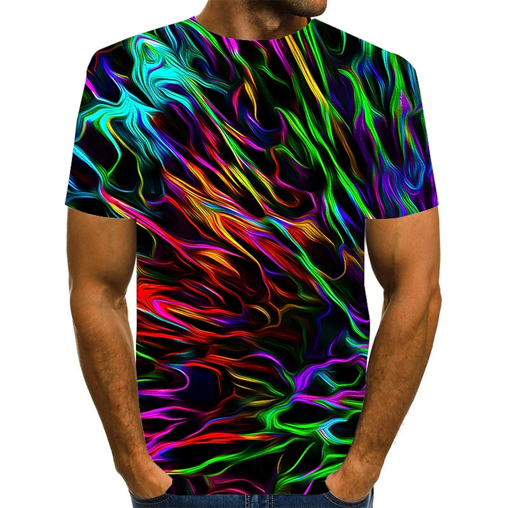 Herren Graphic Hemd T Shirt Kurzarm T-Shirt Rundhalsausschnitt Hemd Strassenmode Übertrieben Täglich Ausgehen Regenbogen Bekleidung Übergröße S M L XL XXL XXXL 4XL Lightinthebox