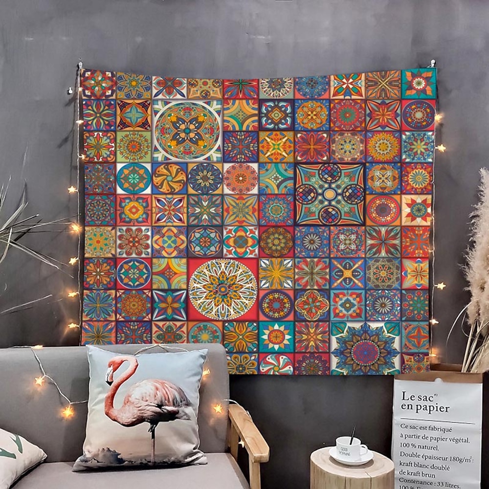 Mandala, Bohemian-Mosaik, Wandteppich, Kunst-Dekor, Decke, Vorhang, zum Aufhängen, für Zuhause, Schlafzimmer, Wohnzimmer, Wohnheim, Dekoration, Boho, Hippie, psychedelische Blumenblume, Lotus, indisch Lightinthebox