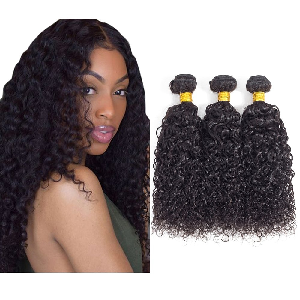 3 Bündel Haarwebereien Indisches Haar Versaute Curly Haarverlängerungen Remy Menschenhaar 100% Remy Haarbündel 300 g Menschenhaar spinnt Echthaar Haarverlängerungen 8-28 Zoll Naturfarbe Natur Schwarz Lightinthebox