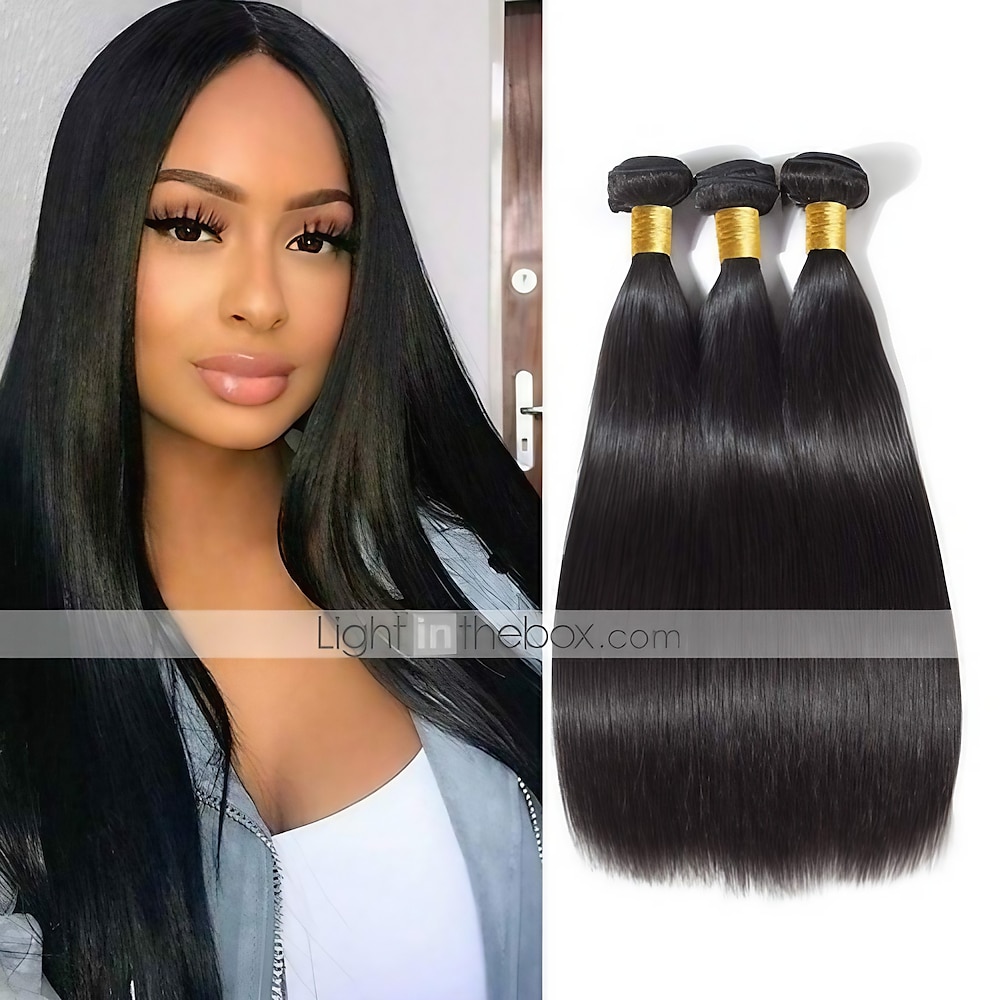 3 Bündel Haarwebereien Brasilianisches Haar Glatt Haarverlängerungen Remy Menschenhaar 100% Remy Haarbündel 300 g Menschenhaar spinnt Echthaar Haarverlängerungen 8-28 Zoll Naturfarbe Natur Schwarz Lightinthebox