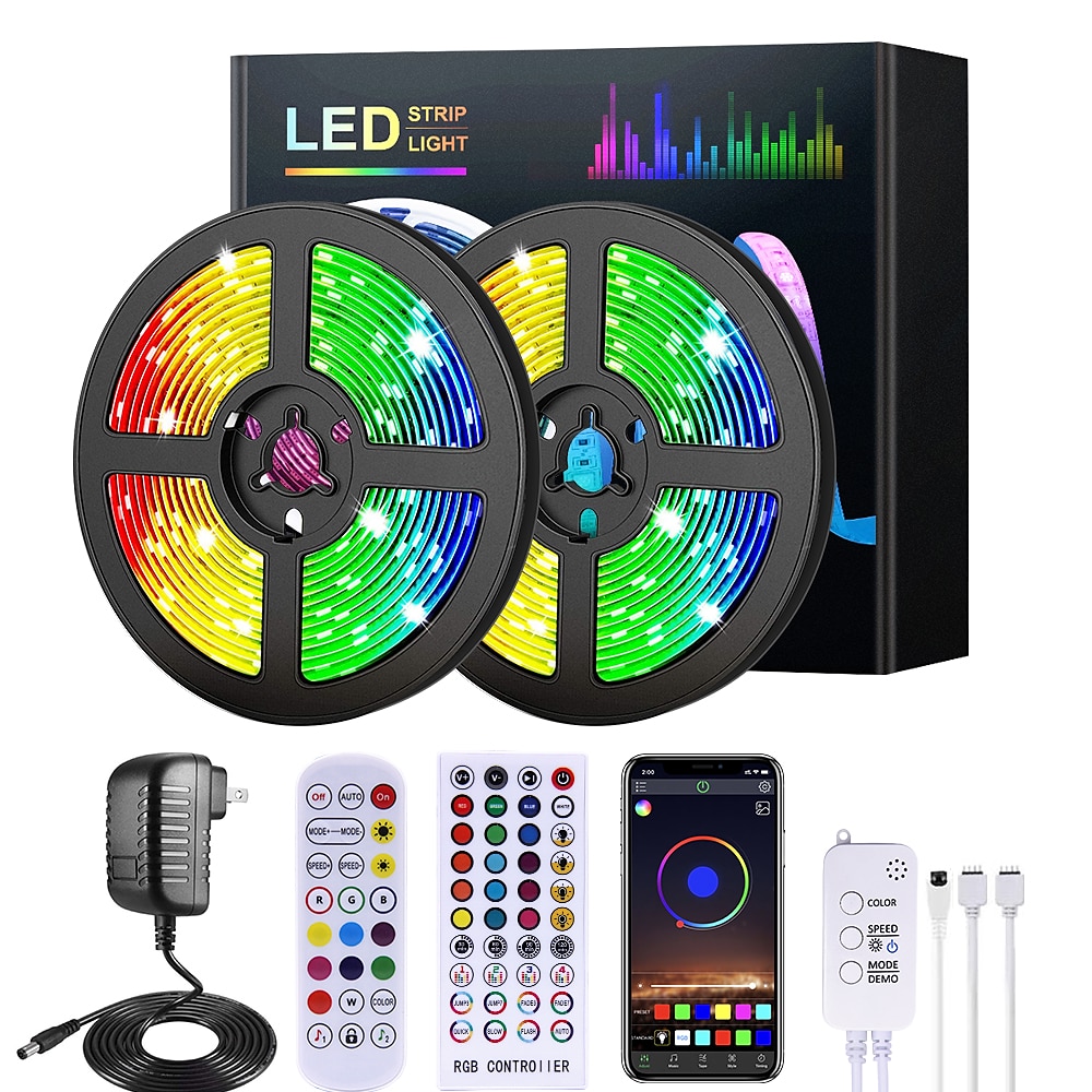 led smart strip lights 20m rgb music sync 12v wasserdichter led-streifen 2835 smd farbwechsel led-licht mit bluetooth controller adapter für schlafzimmer home tv hintergrundbeleuchtung diy decor Lightinthebox