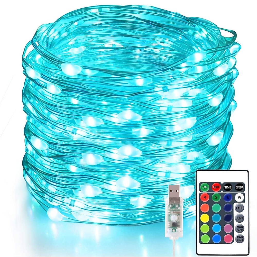 Lichterketten 100 LED 33 ft Weihnachtslichter USB-Stecker 16 Farben ändern Silberdraht Glühwürmchen Lichter mit ir24 Schlüssel Fernbedienung für Indoor-Party Halloween Weihnachten Lightinthebox