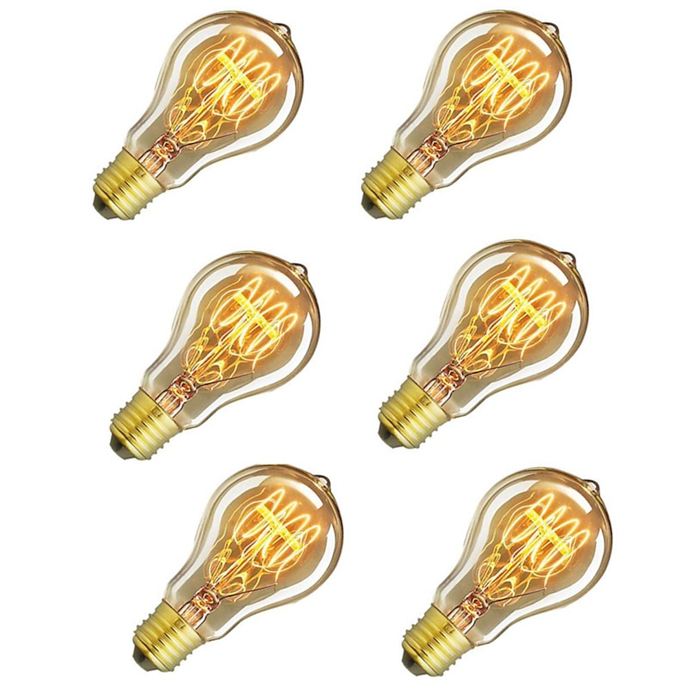 6pcs / 4pcs 60 w e26 / e27 a60 (a19) warmgelb 2200-2800 k retro / dimmbar / dekorativ weißglühende vintage edison glühbirne 220-240 v Lightinthebox