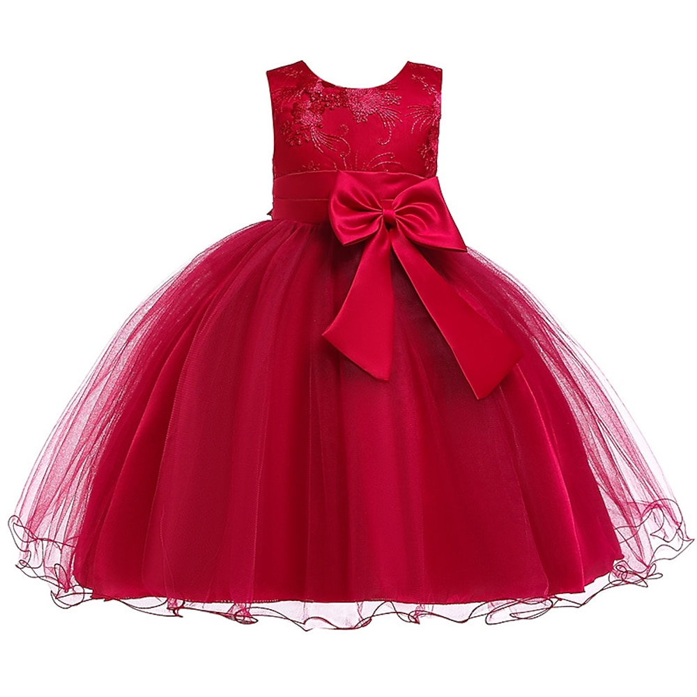 Kinder Mädchen Kleid einfarbig Blume Tüll Kleid Hochzeitsfeier mehrlagig Tüll Mesh blau rot fuchsia knielang ärmellos hübsch Kleider Sommer 2-12 Jahre / Spitze / Schleife Lightinthebox