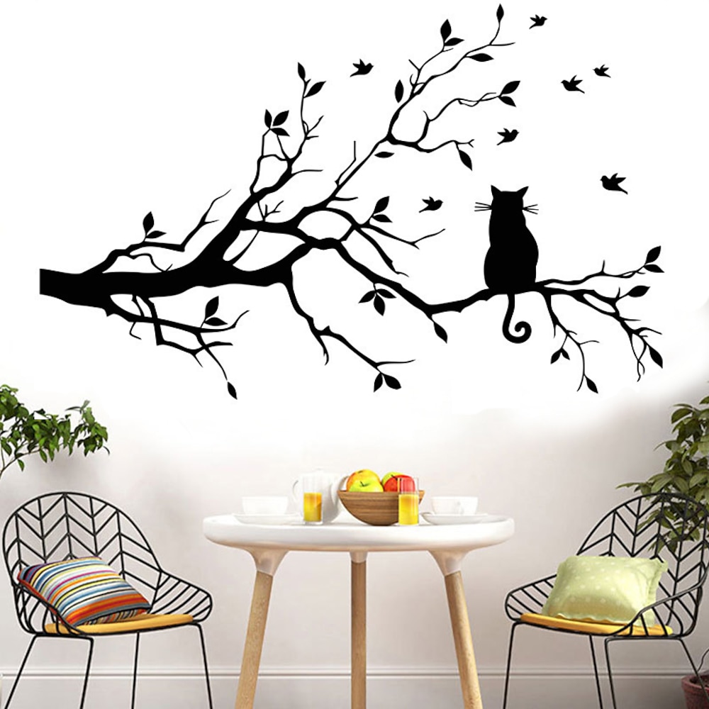 tiere wandaufkleber die katze auf dem ast wandaufkleber dekorative wandaufkleber pvc dekoration wandtattoo wand-/fensterdekoration 1pc 58x38cm wandaufkleber für schlafzimmer wohnzimmer Lightinthebox