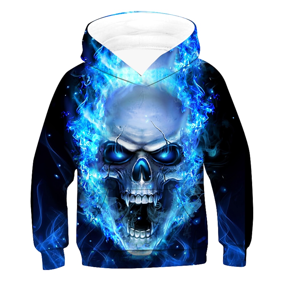 Jungen 3D Totenkopf Motiv Kapuzenshirt Langarm 3D-Druck Herbst Winter Aktiv Cool Basic Polyester Kunstseide kinderkleidung 2-12 Jahre 4-12 Jahre Schulanfang Outdoor Täglich Lightinthebox