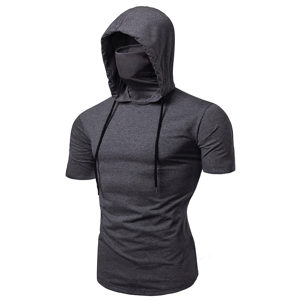 Herren Kapuzenshirt mit Maske Laufshirt Sport Top Kurzarm T-Shirt Strasse Athlässigkeit Sommer Baumwolle warm Atmungsaktiv Weich Schweißableitend Laufen Joggen Traning Sportbekleidung Sportkleidung Lightinthebox