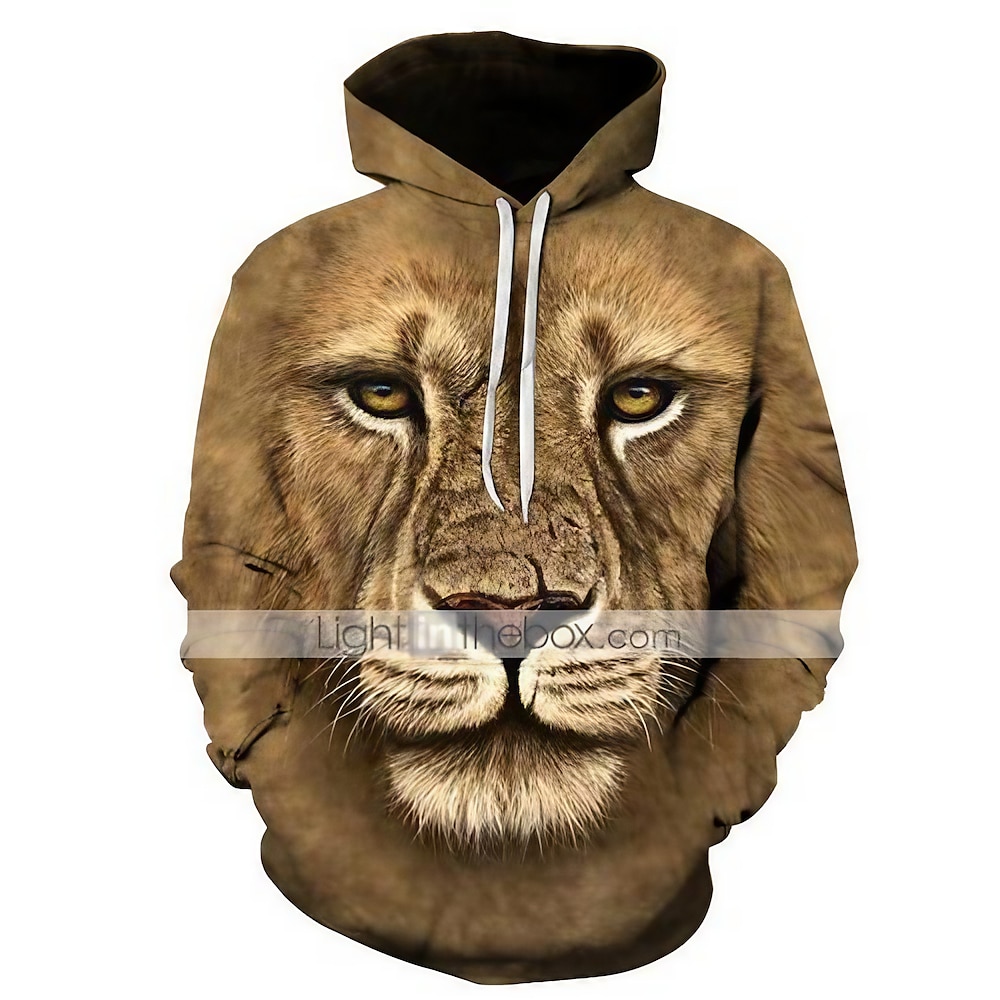 Herren 3D-Druck Löwe Hoodie Sweatshirt Kapuze Hoodies Pullover Hoodie Sweatshirt Kapuze Langarm Sweatshirt mit Kapuze Mit Kapuze Aktiv 3D-Druck Party Täglich Festtage Schwarz Gelb Moderner Stil Lightinthebox