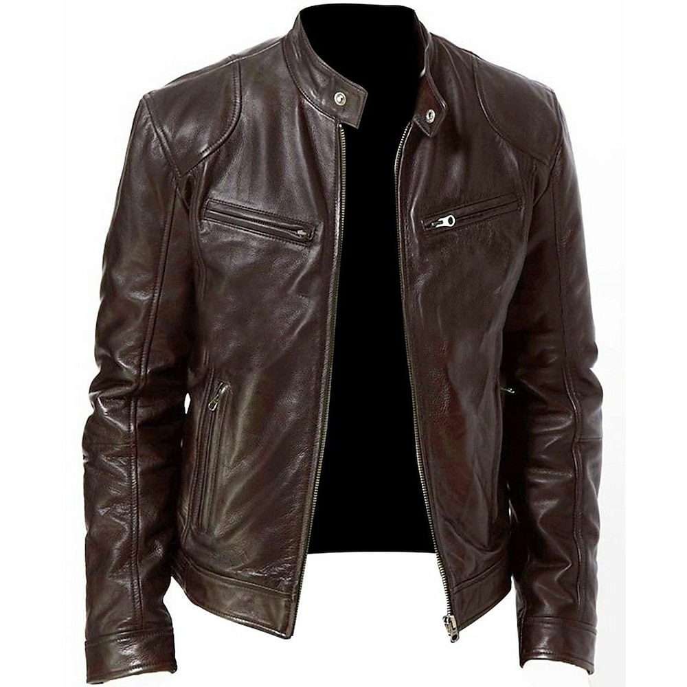 Herren Lederjacke Kunstlederjacke Motorrad Jacke Lacklederjacke Motorradjacke Freizeitskleidung warm Windundurchlässig Full Zip Herbst Feste Farbe Einfach Brautkleider schlicht Ständer Kunstpelz Lightinthebox