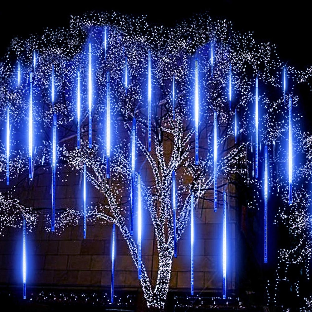 fallender regen lichter meteorschauer lichter weihnachtslichter 30cm 8 röhre 144 leds fallender regentropfen eiszapfen lichterketten für weihnachtsbäume halloween dekoration urlaub hochzeit Lightinthebox