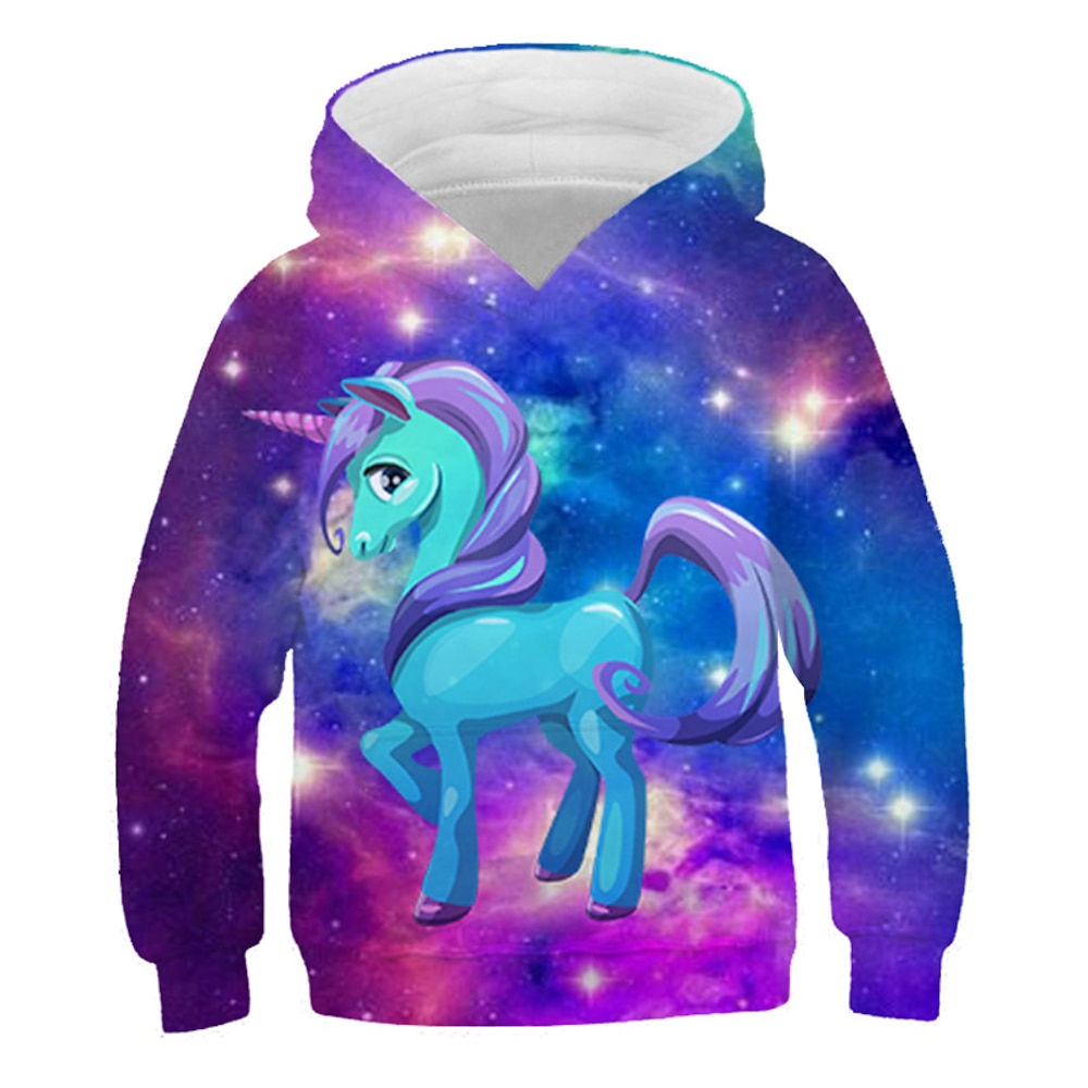 Einhorn-Galaxie-Hoodie für Kinder und Mädchenamp; sweatshirt langarm grafik 3d druck regenbogen kinder tops aktiv streetwear Lightinthebox