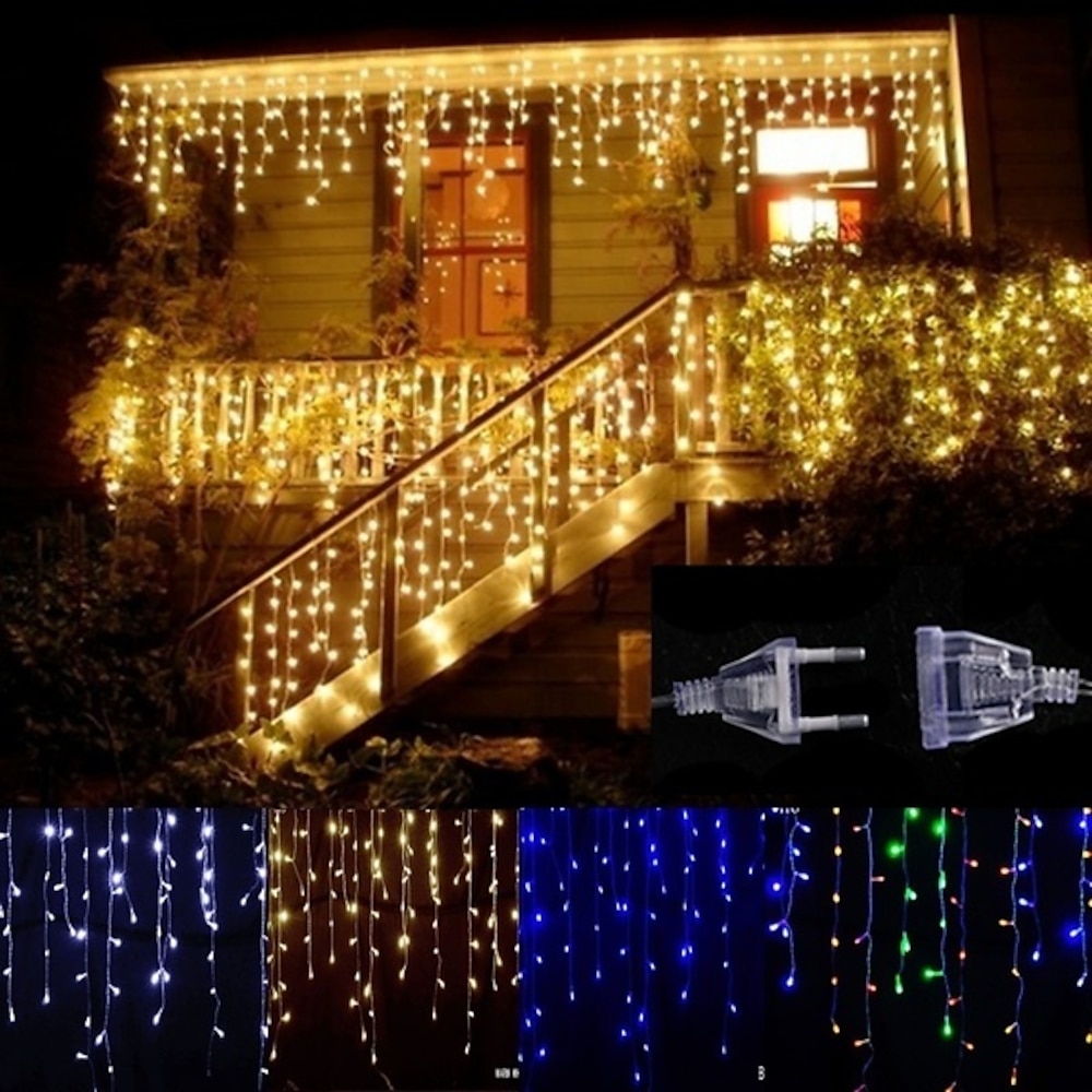 4m 13ft 96 LED Lichterketten Dip LED uns Stecker 110V-120V EU Stecker 220V-240V ausziehbarer Vorhang verbindbar 8 Modi Weihnachten dekorative Seilschnur funkeln Licht warm kalt kalt weiß RGB Lightinthebox