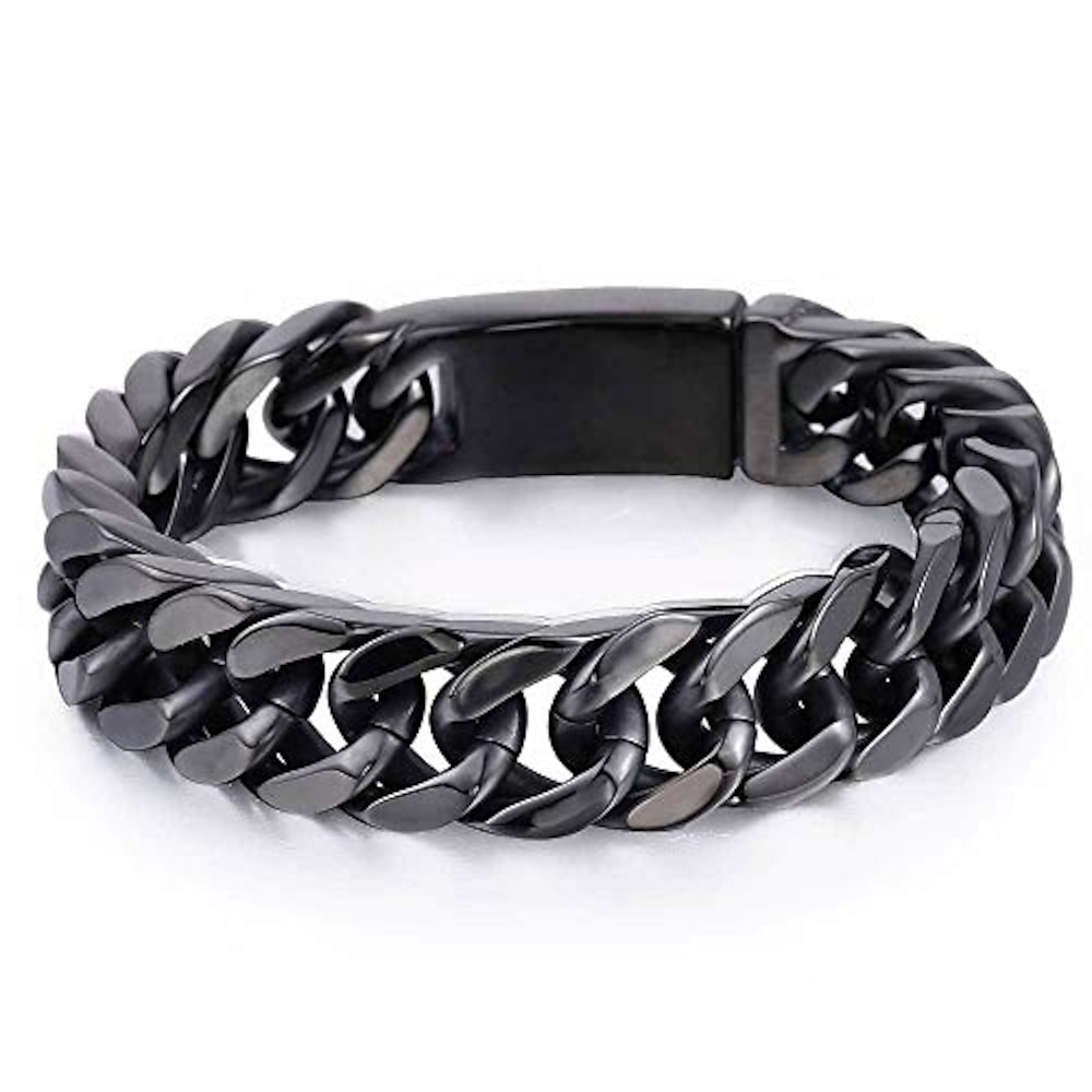 schwere Herren Armbandkette 316l Edelstahl schwarz Punk Doppelkante kubanischen Rombo Link 14mm passt 7 Zoll Handgelenk Lightinthebox