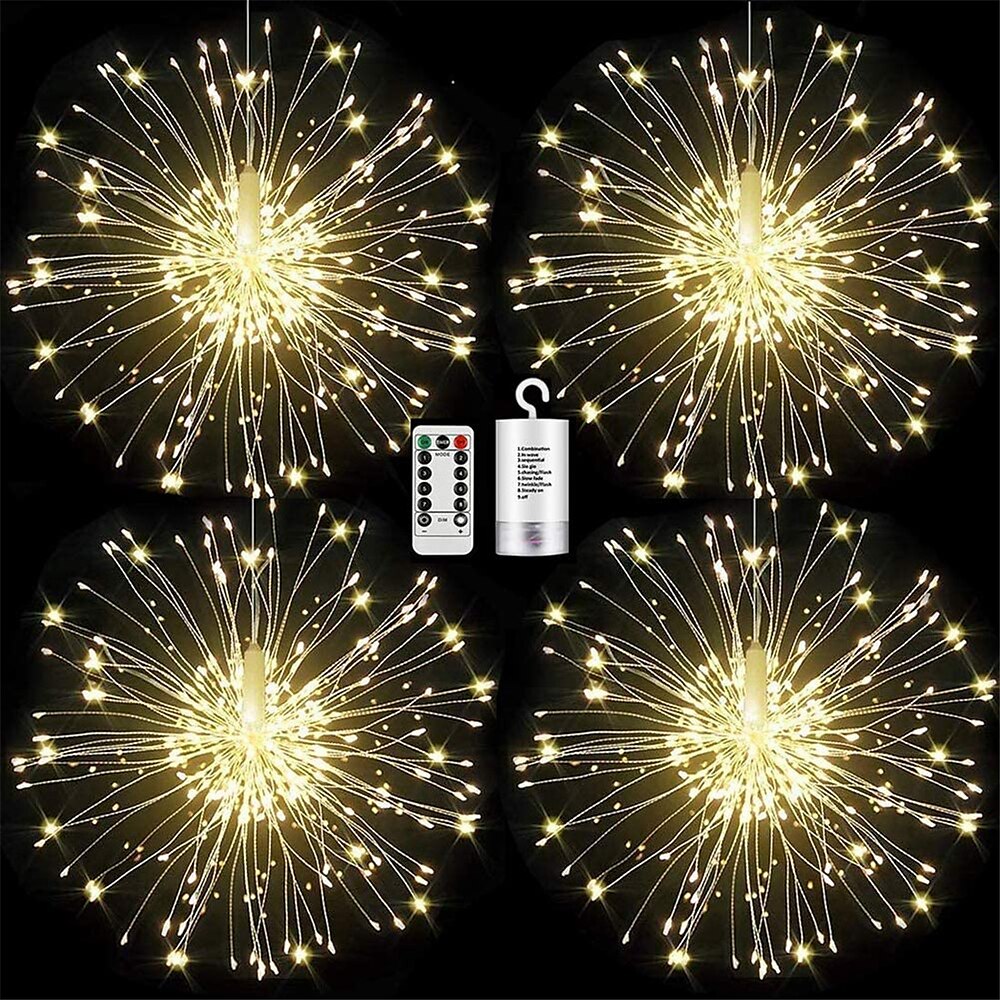 Feuerwerk Lichter 150 LED Starburst Lichter Kupferdraht Lichter 8 Modi batteriebetriebene Lichterketten mit Fernbedienung warmweiß hängenden Weihnachtslichtern für Party Terrasse Schlafzimmer Lightinthebox