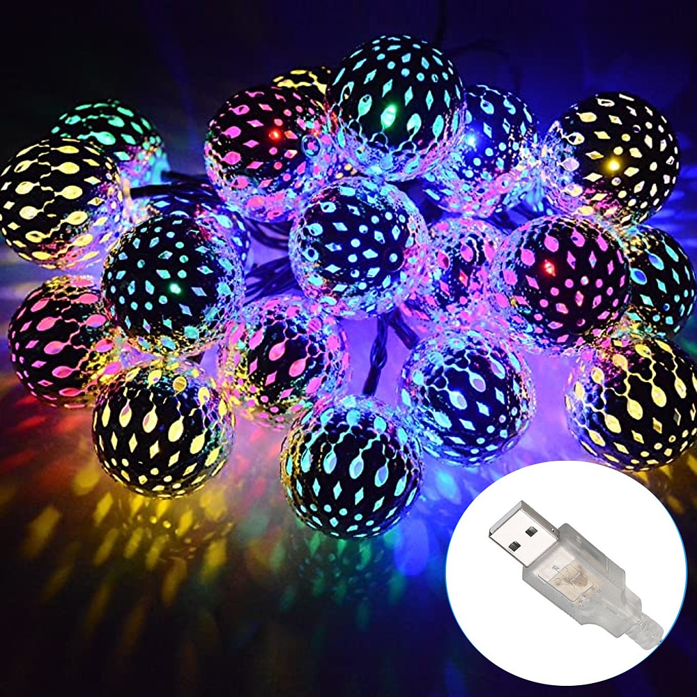 elegante marokkanische Lichterkette aus Metall für Hochzeitsfeiern, Ramadan und Eid, Stromversorgung über USB oder AA-Batterien - 10-50 LEDs, wasserdicht, für den Außenbereich, Garten, Heimdekoration Lightinthebox