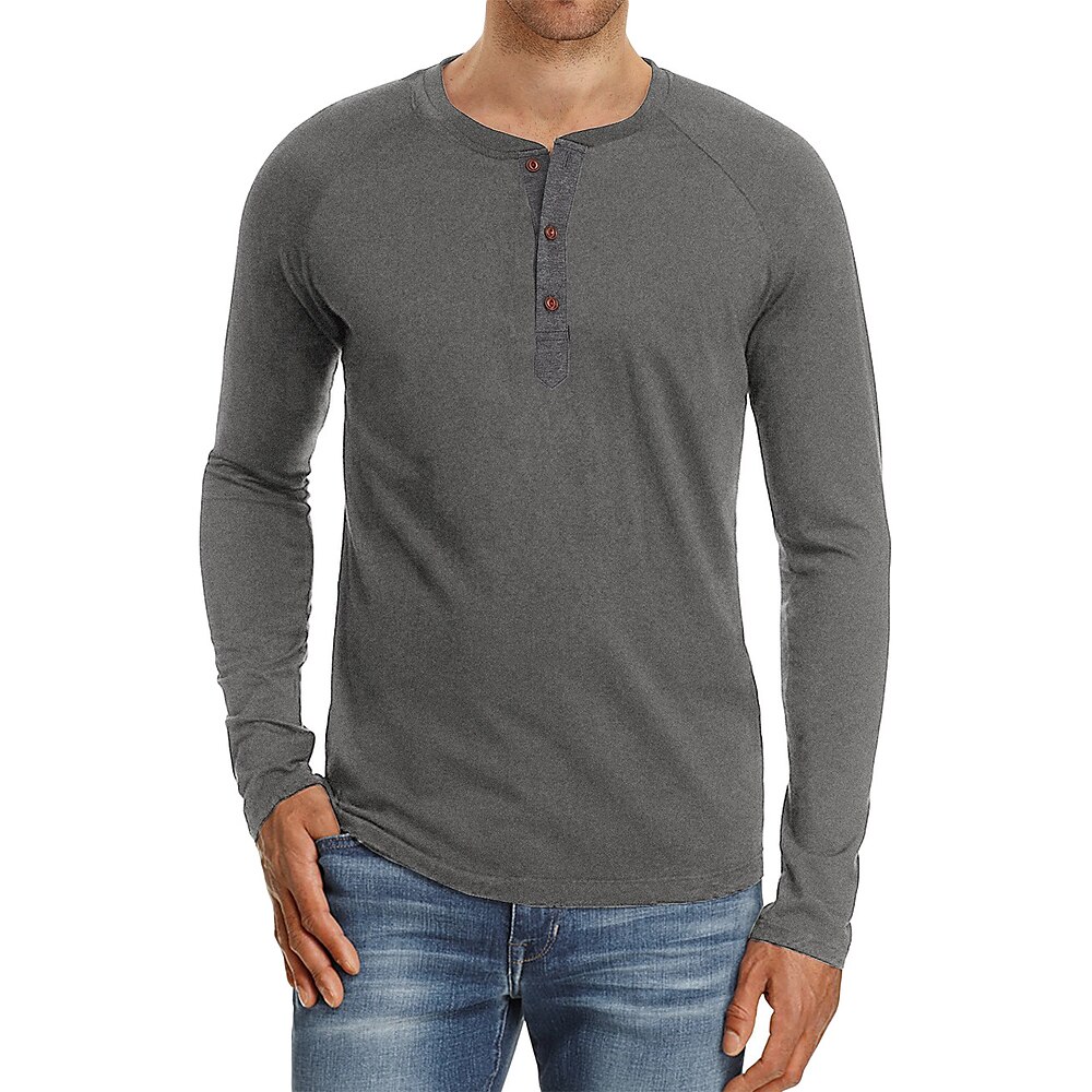 Herrenmode lässig Basic langarmshirt herren Henley T-Shirts weiche T-Shirts Slim Fit, weiß, s Lightinthebox