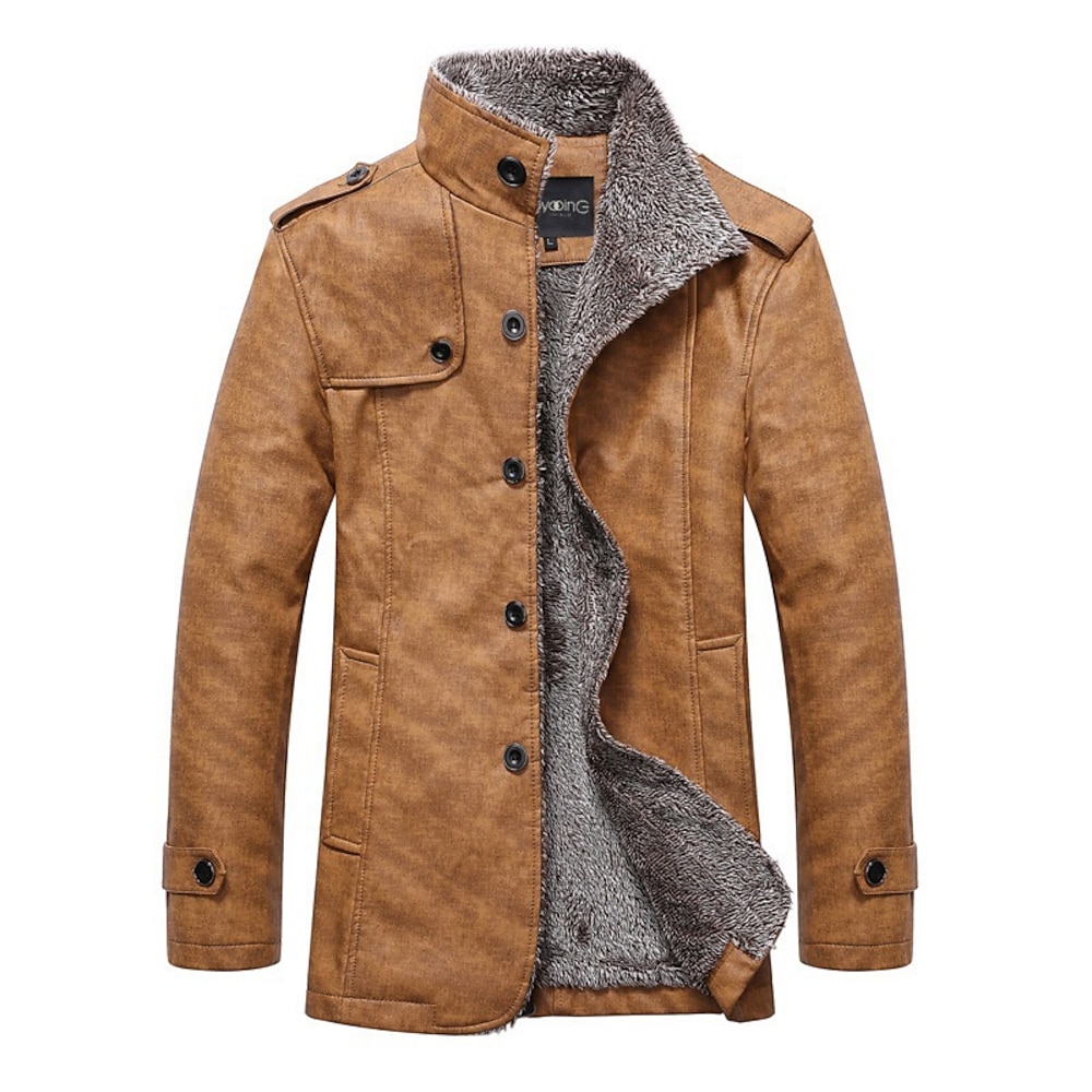 Herren Lederjacke Peacoat Vintage Lederjacke Braune Wildlederjacke Motorrad Freizeitskleidung warm Herbst Winter Feste Farbe Schick Modern Lang Kunstpelz Kunstleder Schwarz Dunkelgrau Braun Kaki Lightinthebox