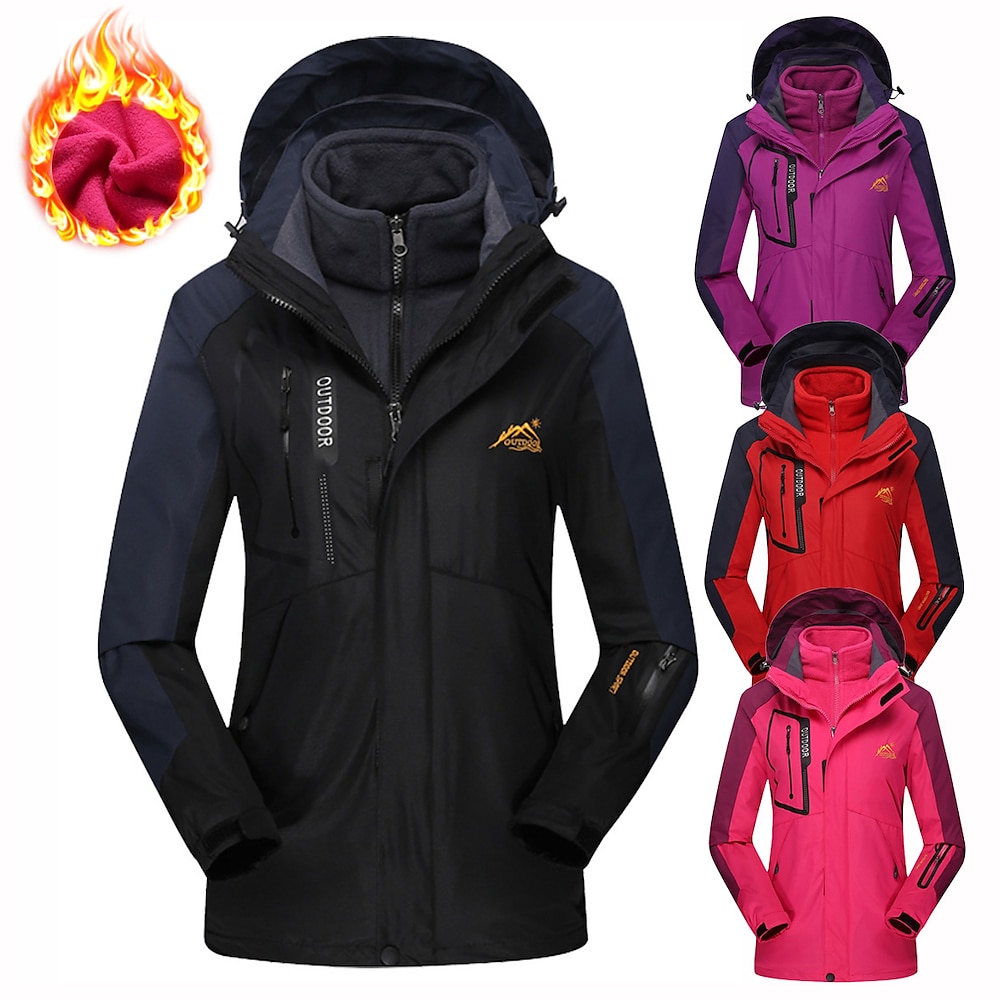 Damen Hoodie Jacke Wanderjacke 3-in-1-Jacken wandern Winter Außen warm Wasserdicht Windundurchlässig Abnehmbares Vlies Jacke 3-in-1-Jacke Winterjacken Vlies Wasserdicht Regenschutz Unsichtbarer Lightinthebox