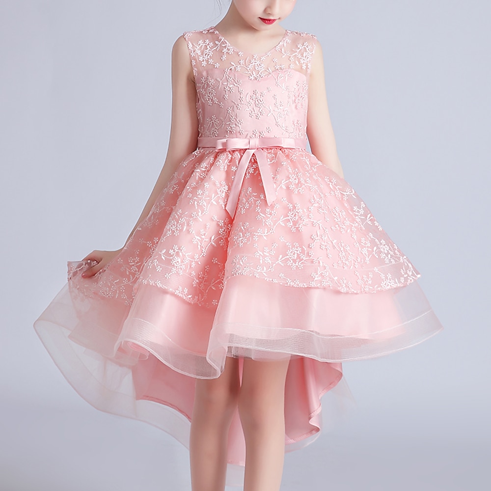 Blumenmädchenkleid Mädchen Kleid Prinzessinenkleid Party Kleid Leistung Hochzeitsfeier Kuschelig Prinzessin Süß Kindertag Gitter Layer-Look Blumen Ärmellos Rundhalsausschnitt Weiß Rosa 3-12 Jahre Lightinthebox