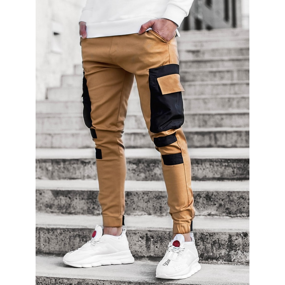 Herren Cargohose Cargohosen Cargohose Hose Hosen Patchwork Kordelzug Elastische Taille Farbblock Sports Outdoor Freizeitskleidung Strassenmode Sport Schlank Schwarz Weiß Lightinthebox