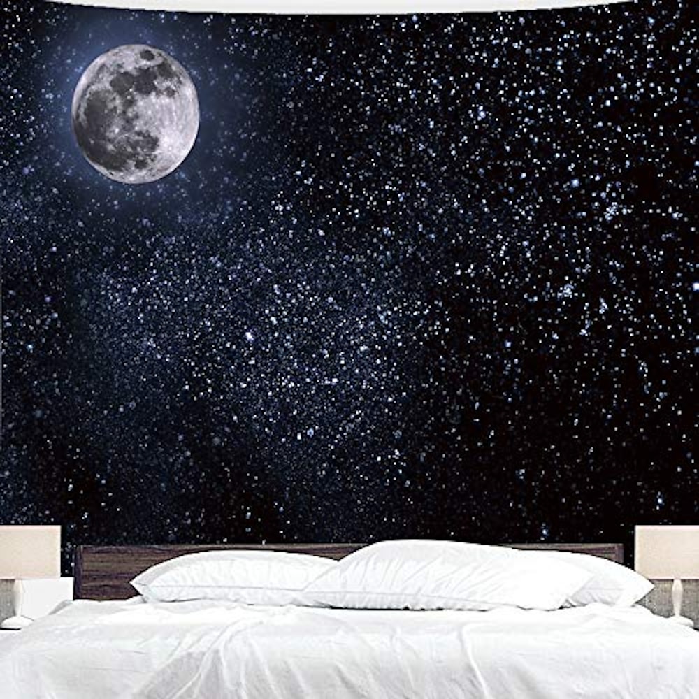 Wandteppich Mond Sterne Himmel hängende Tapisserie Wandkunst große Tapisserie Wandbild Dekor Foto Hintergrund Decke Vorhang Zuhause Schlafzimmer Wohnzimmer Dekoration Wandtuch XXL Natur Lightinthebox