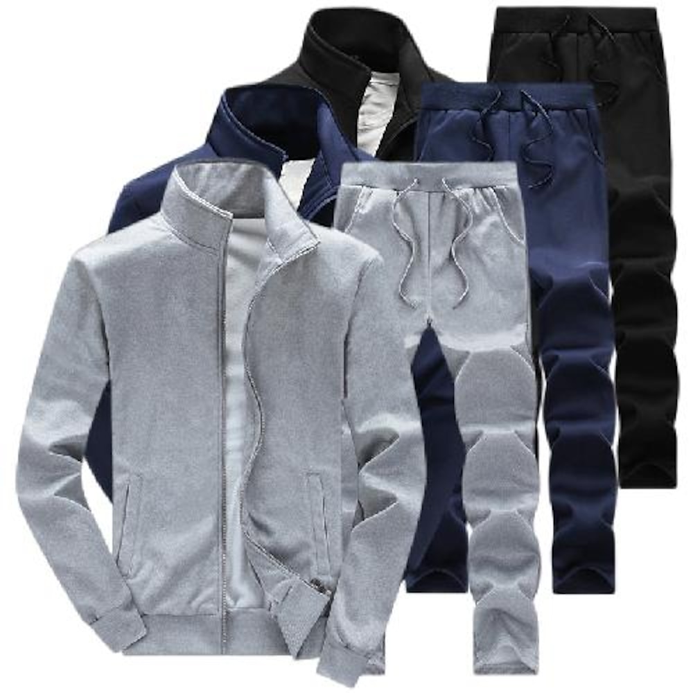 Herren Trainingsanzug Jogginganzug 2 Teile Full Zip Strasse Winter Langarm warm halten Atmungsaktiv Feuchtigkeitsabsorbierend Fitness Laufen Aktives Training Sportbekleidung Sportkleidung Einfarbig Lightinthebox