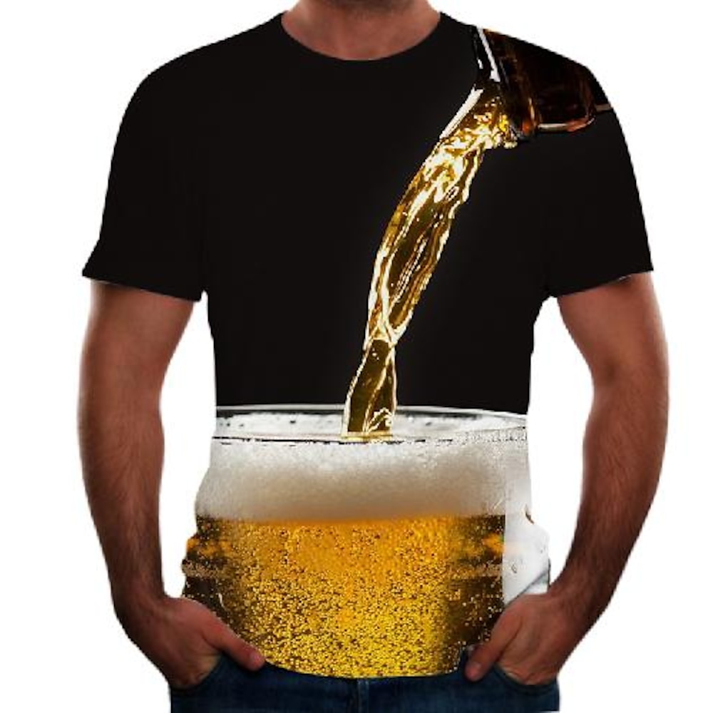 Herren Graphic 3D Bier T Shirt Tee Kurzarm T-Shirt 3D-Druck Rundhalsausschnitt Hemd Basic Komfortabel Groß und hoch Ausgehen Wochenende Oktoberfest Schwarz Rosa Rote Frühling Sommer Bekleidung Lightinthebox