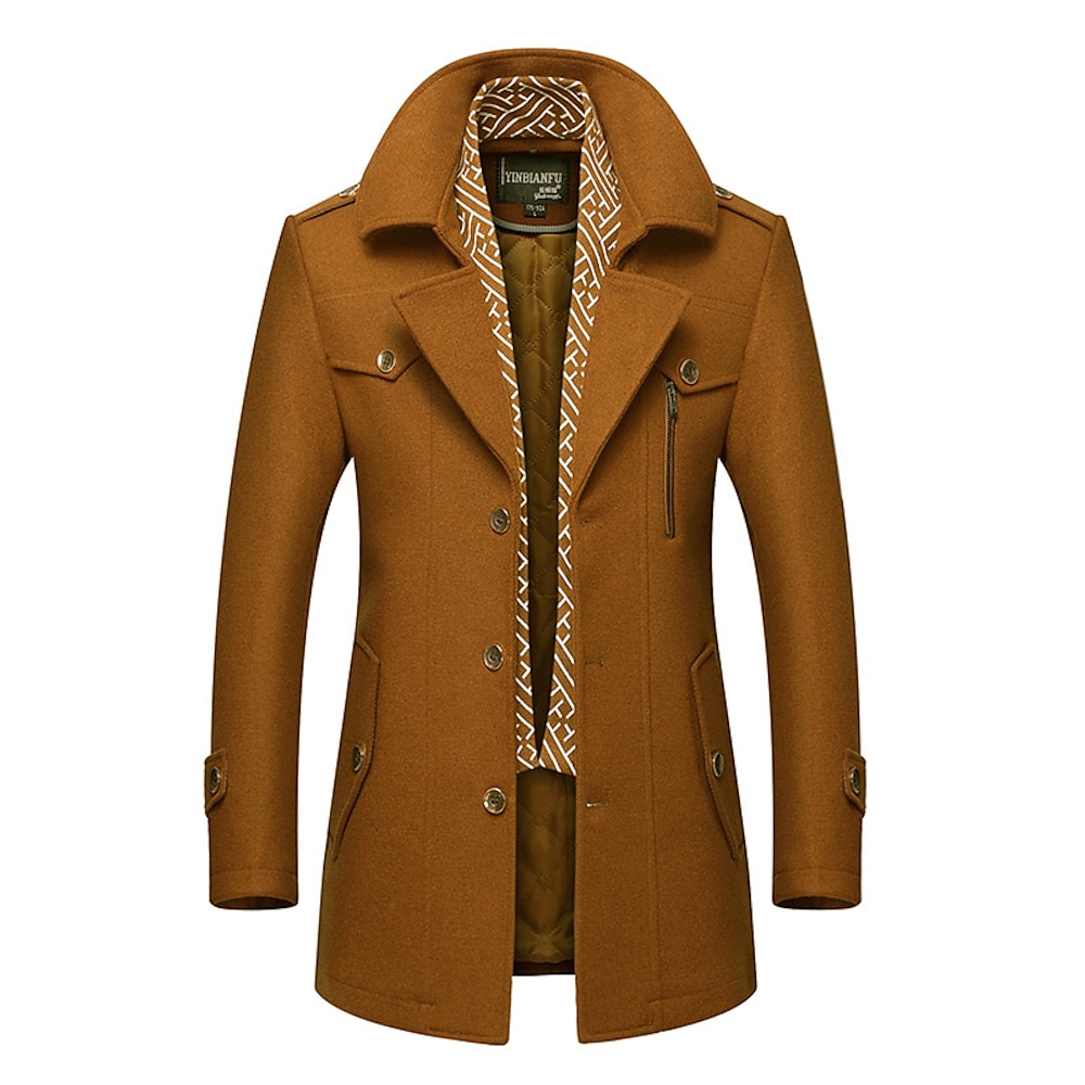 Herren Wintermantel Wollmantel Trenchcoat Strasse Geschäft Herbst Winter Wollen warm Atmungsaktiv Oberbekleidung Bekleidung Brautkleider schlicht Feste Farbe Tasche Umlegekragen Einreihiger Verschluss Lightinthebox