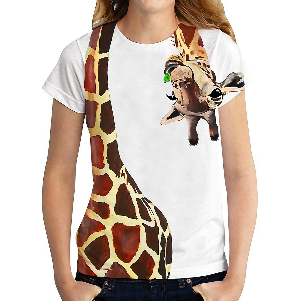 Damen T Shirt Weiß Graphic Giraffe Bedruckt Kurzarm Ausgehen Wochenende Basic Rundhalsausschnitt Standard S Lightinthebox